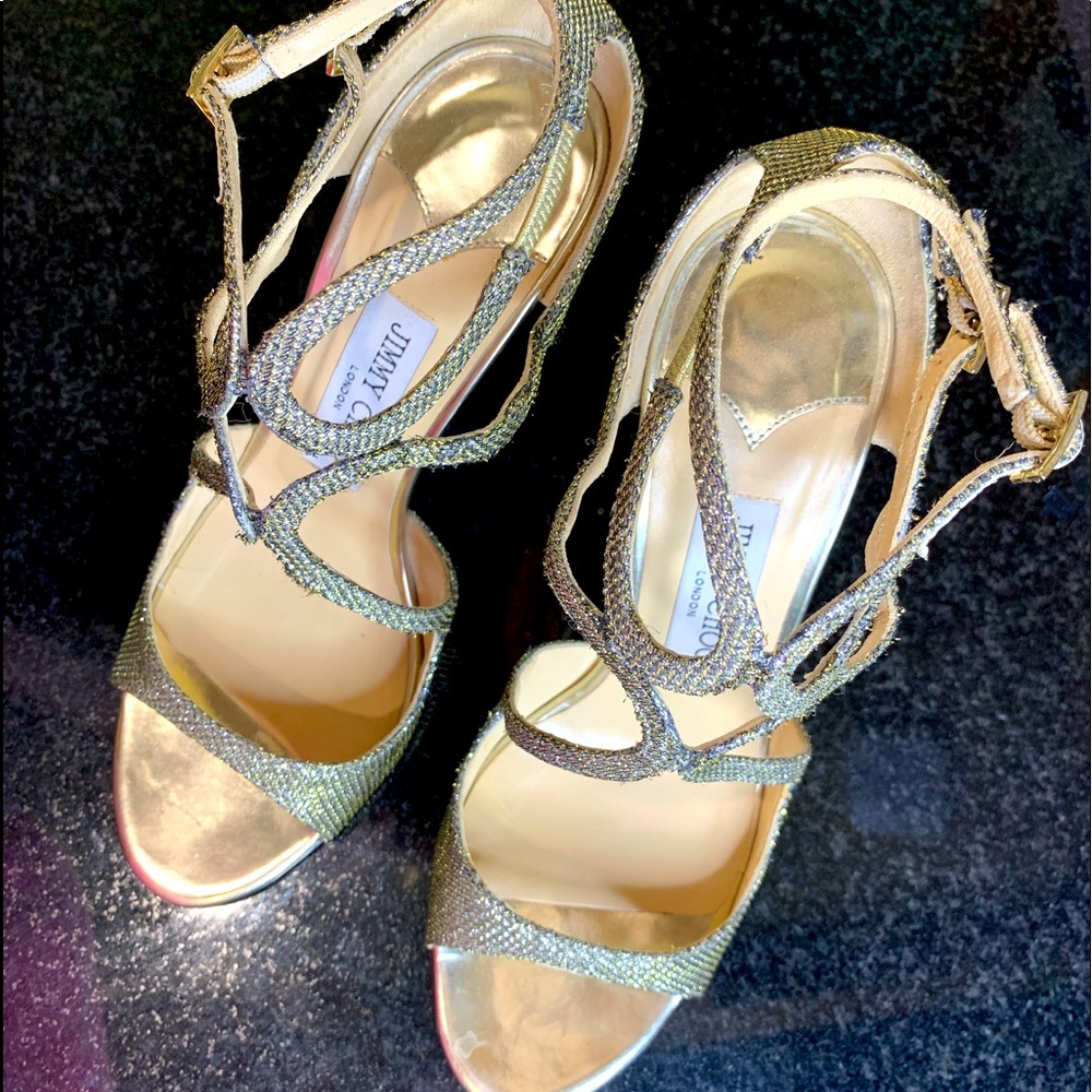Jimmy Choo 38.5 metallic peep toe